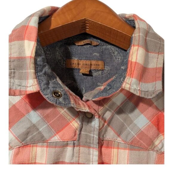 Jachs Girlfriend Orange Plaid Bea Flannel Snap Button With 3/4 Sleeve Option L - Picture 4 of 8